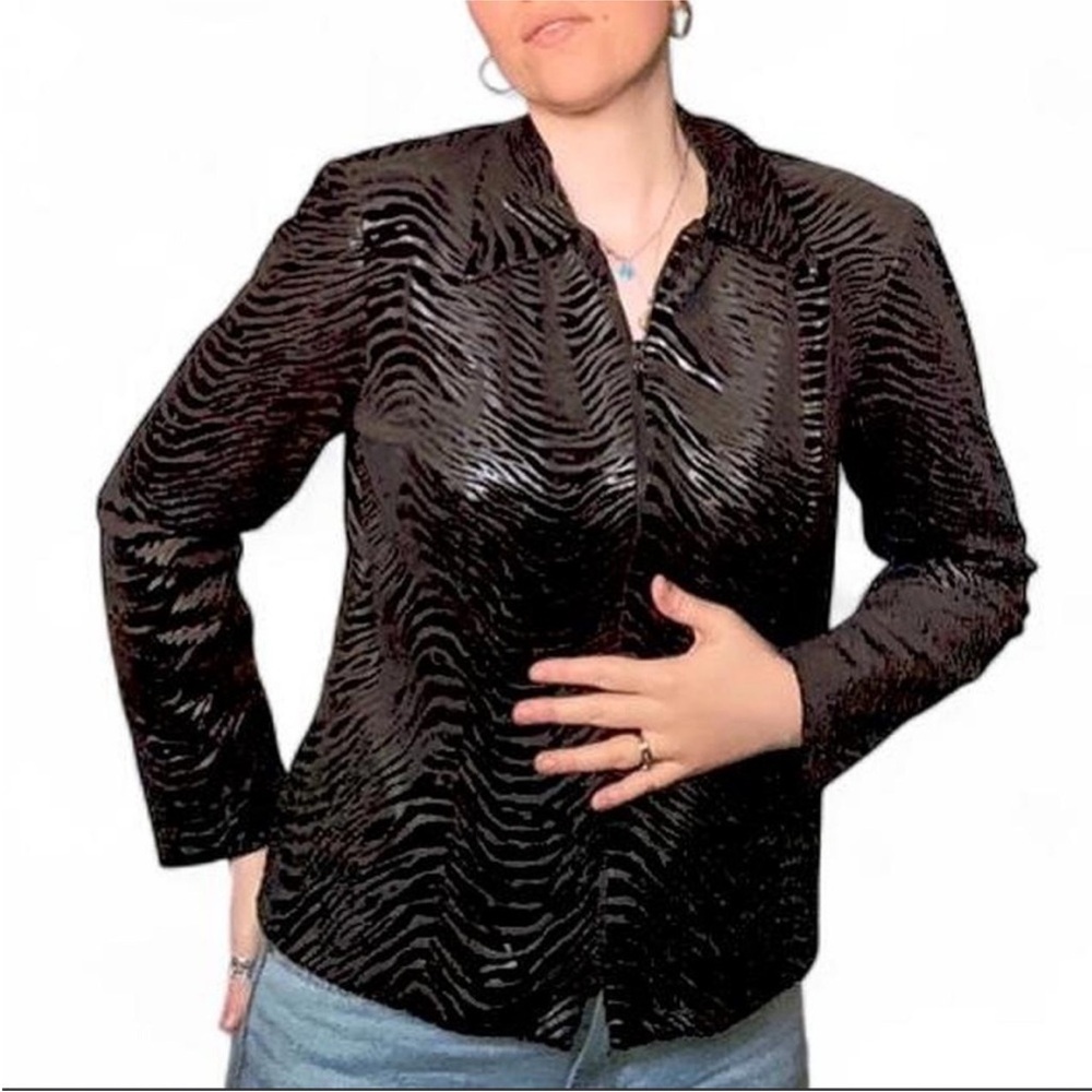 Vintage Black Shiny Artex Zebra-Stripe Zip Jacket - Picture 3 of 7